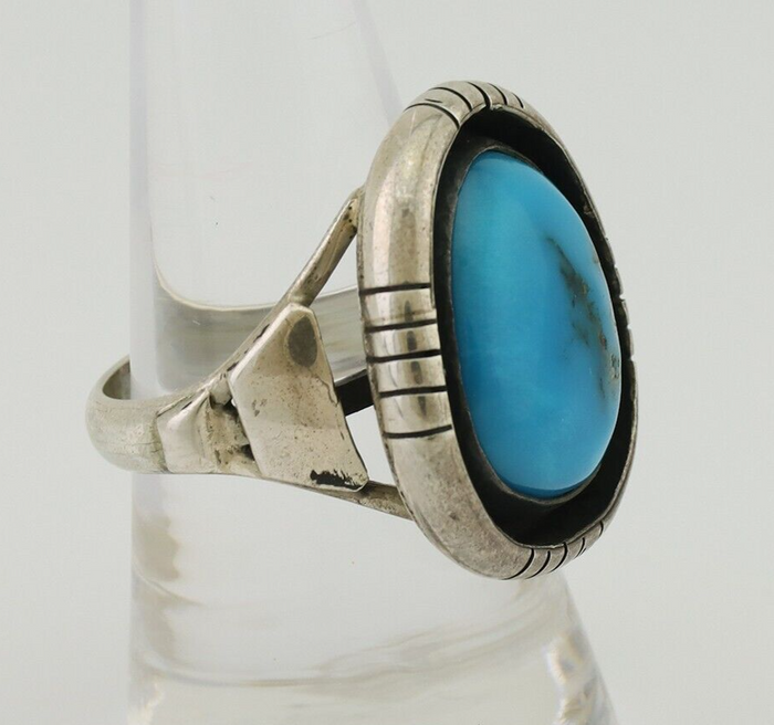 Navajo Ring 925 Silver Arizona Turquoise Signed M Montoya C.80's