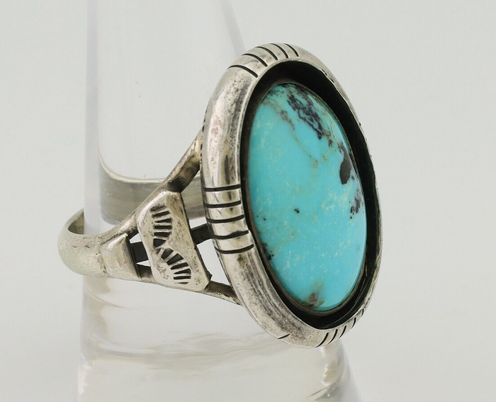 Navajo Ring 925 Silver Arizona Turquoise Signed M Montoya C.80's