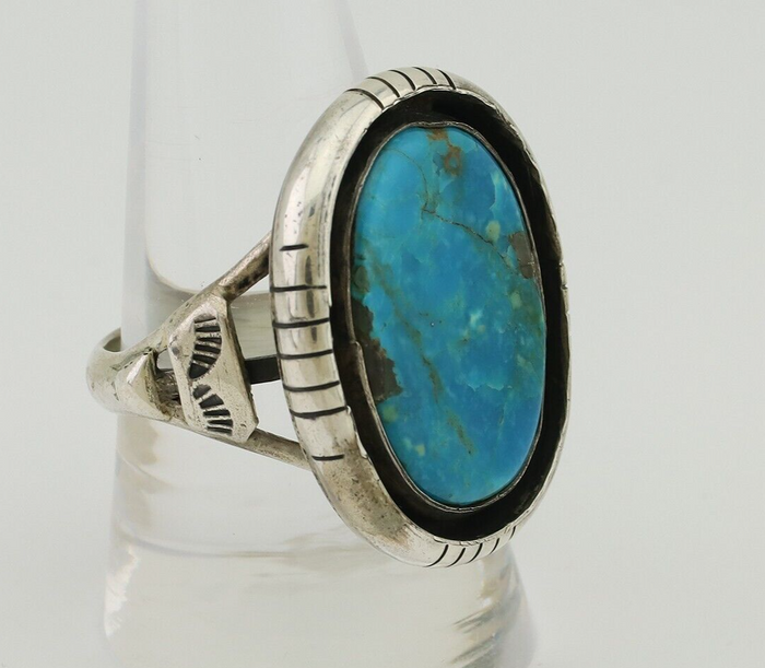 Navajo Ring 925 Silver Arizona Turquoise Signed M Montoya C.80's