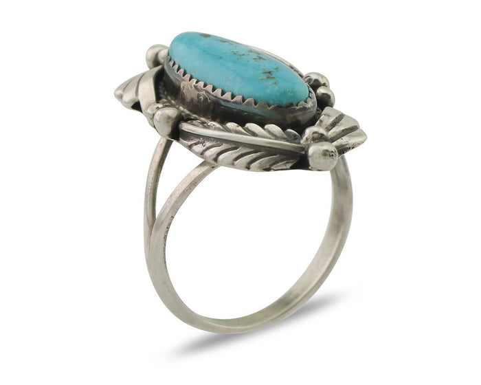 Navajo Ring 925 Silver Beautiful Blue Turquoise Native American Artist C.80's