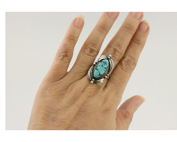 Navajo Ring 925 Silver Beautiful Blue Turquoise Native American Artist C.80's
