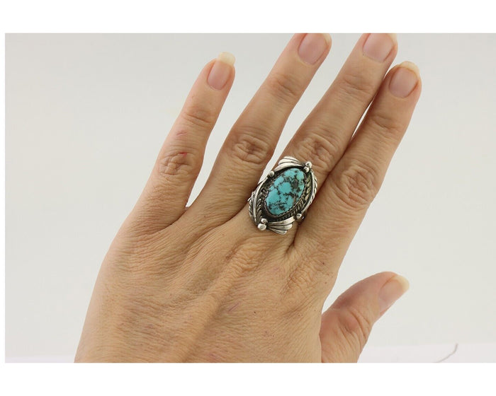 Navajo Ring 925 Silver Beautiful Blue Turquoise Native American Artist C.80's
