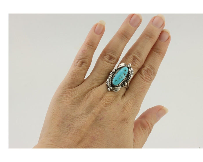 Navajo Ring 925 Silver Beautiful Blue Turquoise Native American Artist C.80's