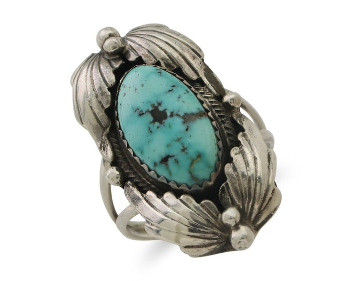 Navajo Ring 925 Silver Beautiful Blue Turquoise Stone Signed GR C.80's