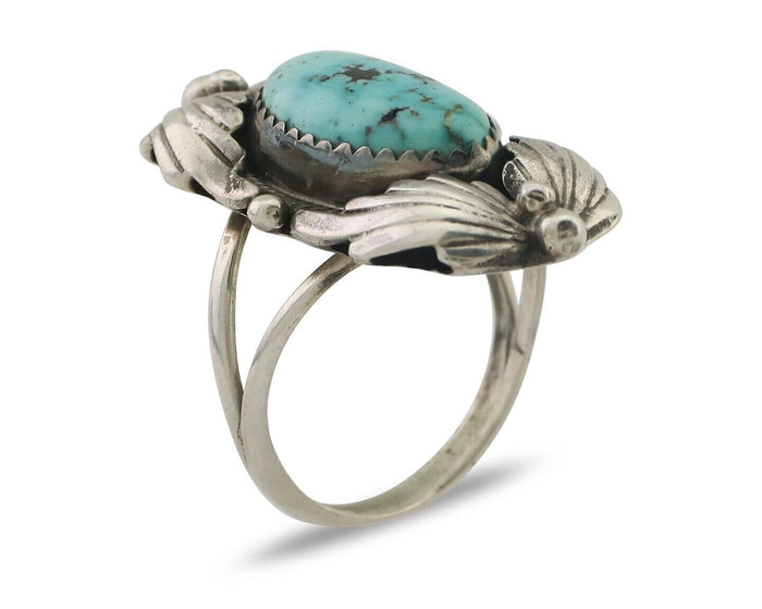 Navajo Ring 925 Silver Beautiful Blue Turquoise Stone Signed GR C.80's