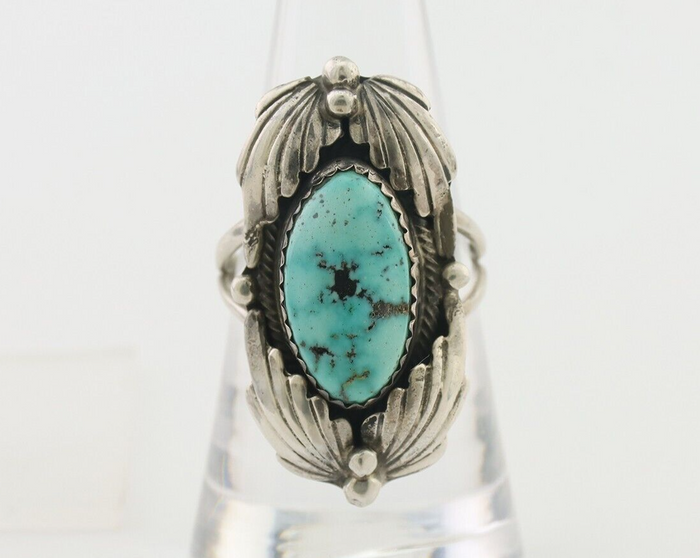 Navajo Ring 925 Silver Beautiful Blue Turquoise Stone Signed GR C.80's