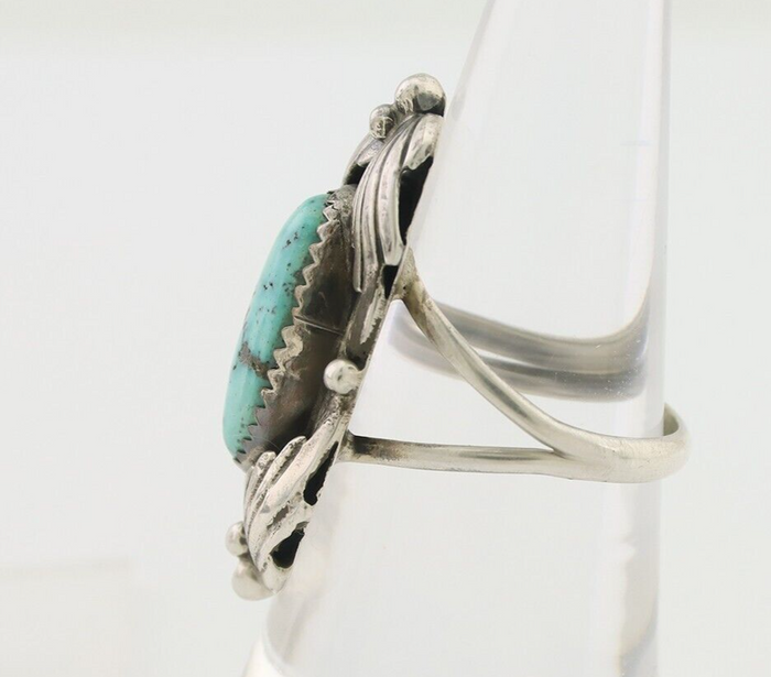 Navajo Ring 925 Silver Beautiful Blue Turquoise Stone Signed GR C.80's