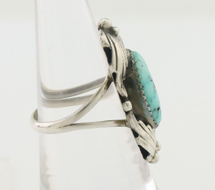 Navajo Ring 925 Silver Beautiful Blue Turquoise Stone Signed GR C.80's