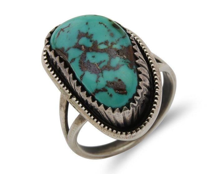 Navajo Ring 925 Silver Bisbee Turquoise Signed R Werito C.80's