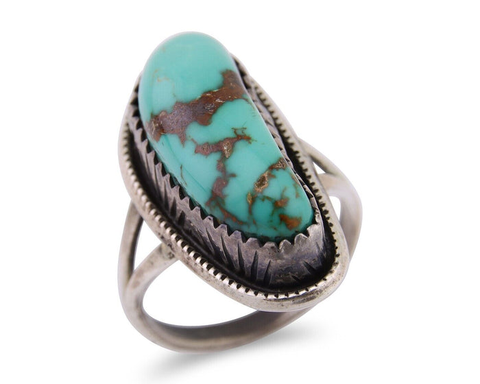 Navajo Ring 925 Silver Bisbee Turquoise Signed R Werito C.80's