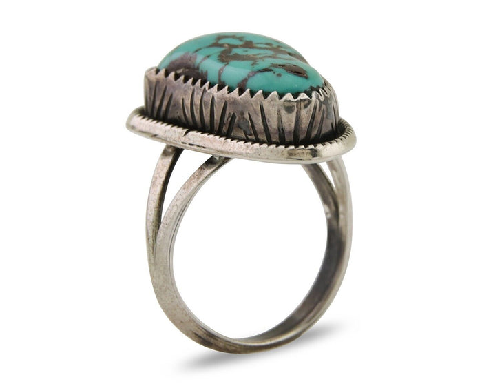 Navajo Ring 925 Silver Bisbee Turquoise Signed R Werito C.80's