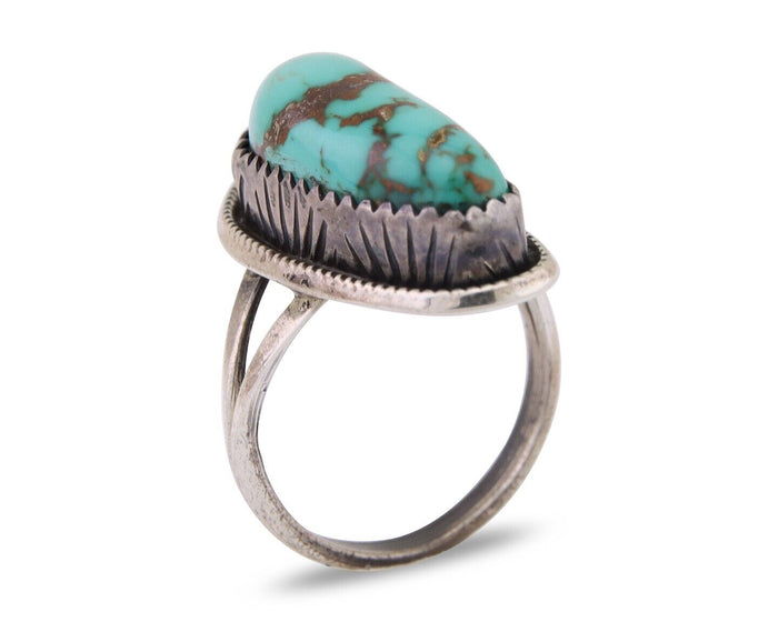 Navajo Ring 925 Silver Bisbee Turquoise Signed R Werito C.80's