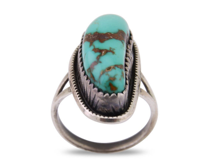 Navajo Ring 925 Silver Bisbee Turquoise Signed R Werito C.80's