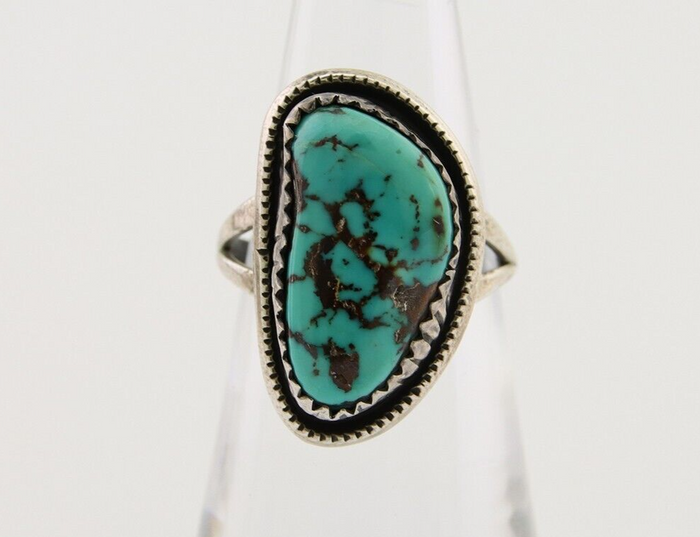 Navajo Ring 925 Silver Bisbee Turquoise Signed R Werito C.80's