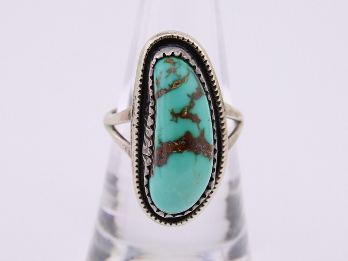 Navajo Ring 925 Silver Bisbee Turquoise Signed R Werito C.80's