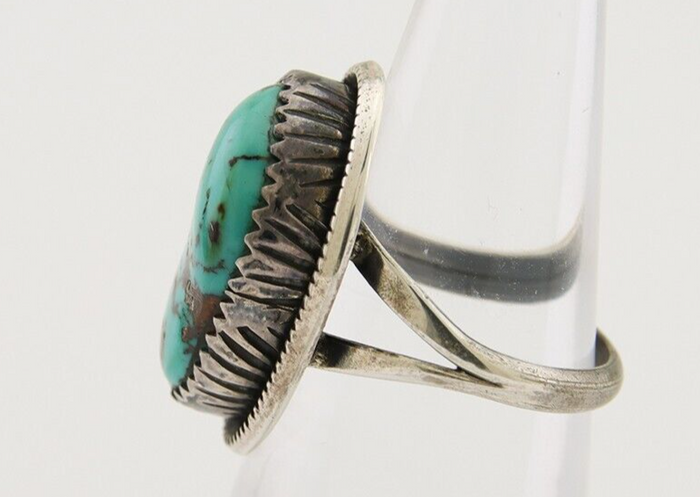 Navajo Ring 925 Silver Bisbee Turquoise Signed R Werito C.80's