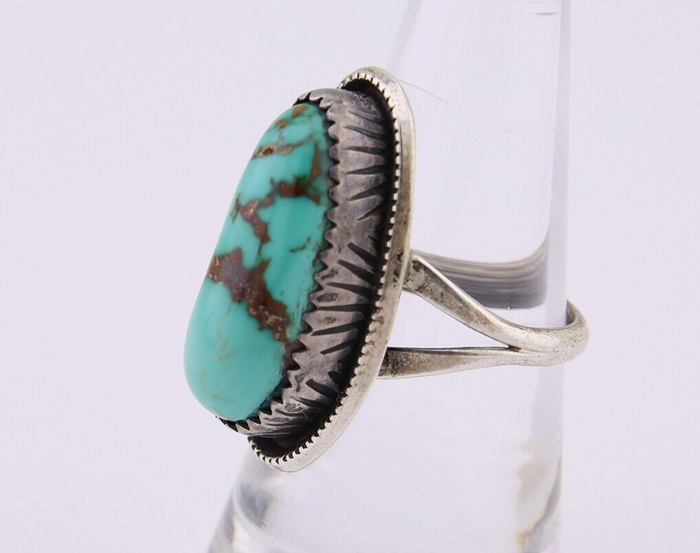 Navajo Ring 925 Silver Bisbee Turquoise Signed R Werito C.80's