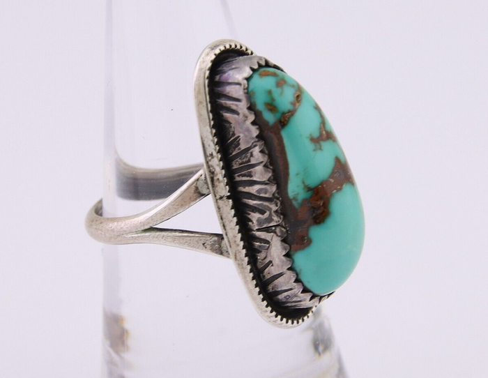 Navajo Ring 925 Silver Bisbee Turquoise Signed R Werito C.80's