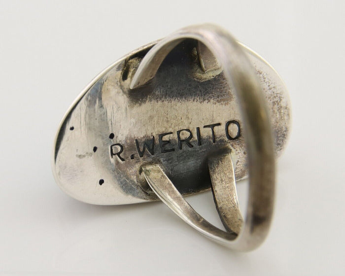 Navajo Ring 925 Silver Bisbee Turquoise Signed R Werito C.80's