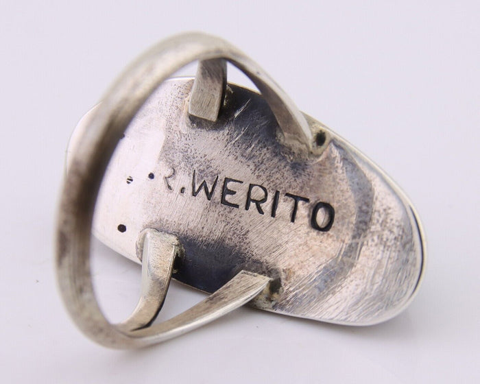 Navajo Ring 925 Silver Bisbee Turquoise Signed R Werito C.80's
