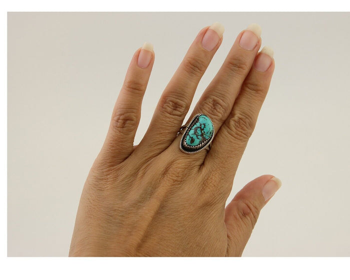 Navajo Ring 925 Silver Bisbee Turquoise Signed R Werito C.80's