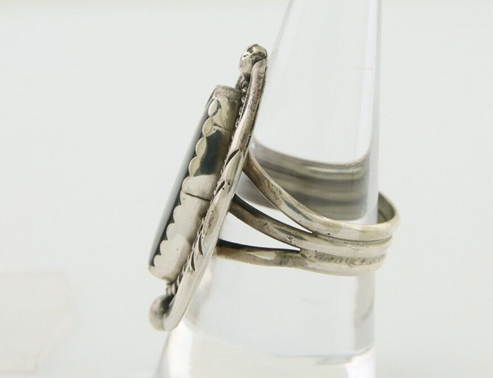 Navajo Ring 925 Silver Black Onyx Artist Signed V & N Edsitty C.80's
