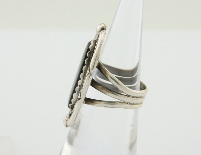 Navajo Ring 925 Silver Black Onyx Artist Signed V & N Edsitty C.80's