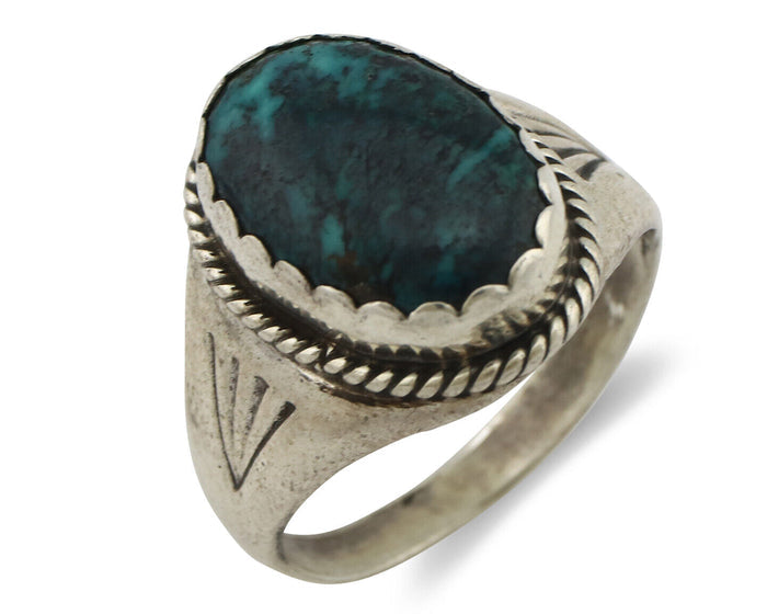 Navajo Ring .925 Silver Black Turquoise Native American Artist C.80's