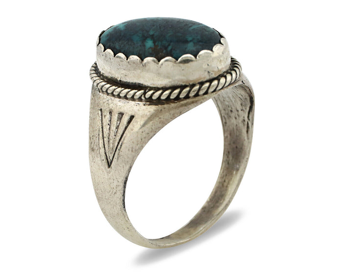Navajo Ring .925 Silver Black Turquoise Native American Artist C.80's