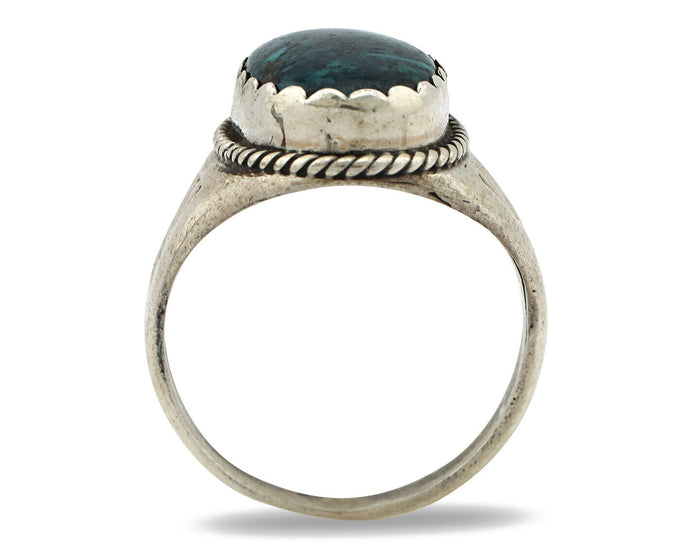 Navajo Ring .925 Silver Black Turquoise Native American Artist C.80's