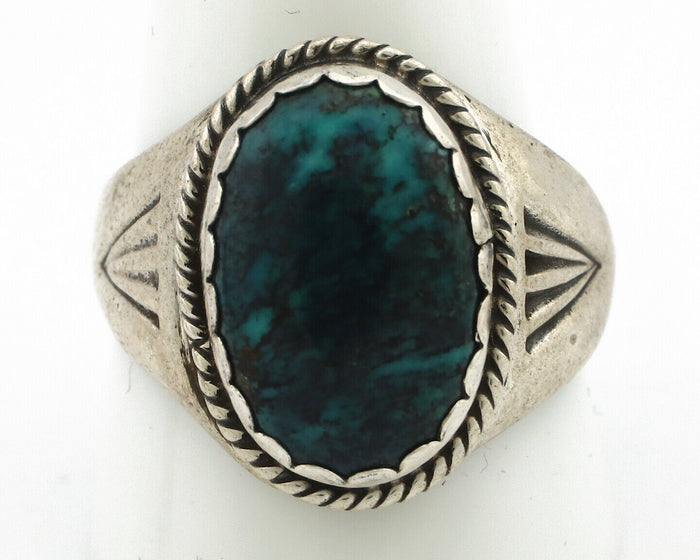 Navajo Ring .925 Silver Black Turquoise Native American Artist C.80's