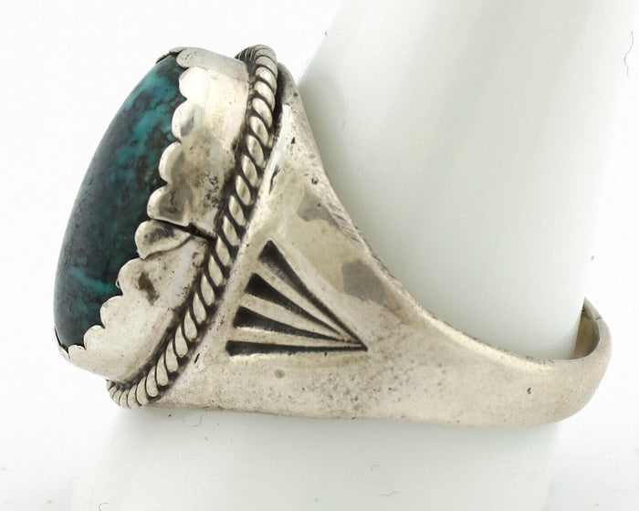 Navajo Ring .925 Silver Black Turquoise Native American Artist C.80's