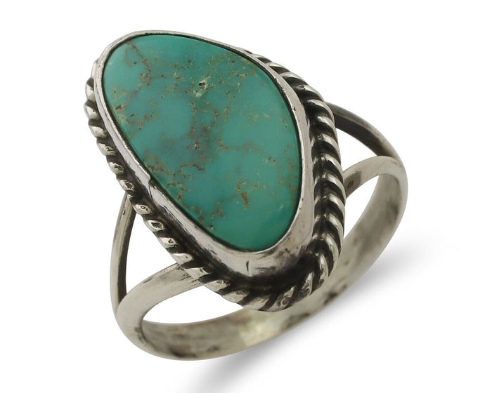 Navajo Ring 925 Silver Blue Gem Turquoise Artist Signed Rabbit Stick C.80's