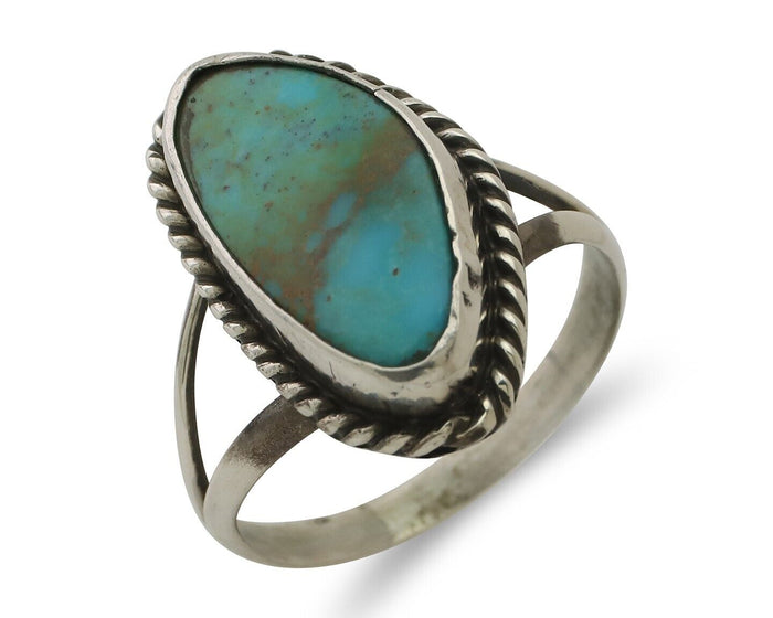 Navajo Ring 925 Silver Blue Gem Turquoise Artist Signed Rabbit Stick C.80's