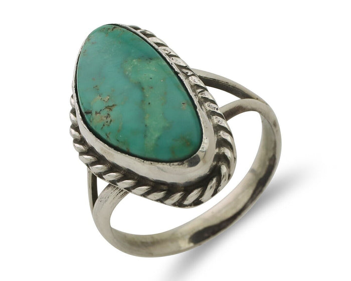 Navajo Ring 925 Silver Blue Gem Turquoise Artist Signed Rabbit Stick C.80's