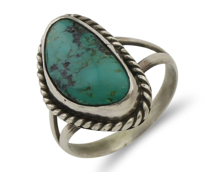 Navajo Ring 925 Silver Blue Gem Turquoise Artist Signed Rabbit Stick C.80's