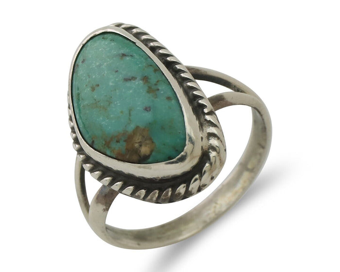 Navajo Ring 925 Silver Blue Gem Turquoise Artist Signed Rabbit Stick C.80's