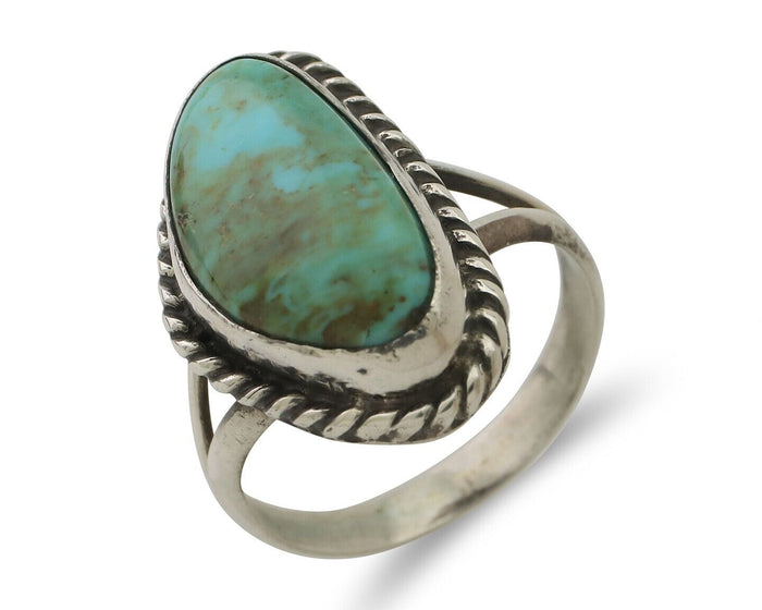 Navajo Ring 925 Silver Blue Gem Turquoise Artist Signed Rabbit Stick C.80's
