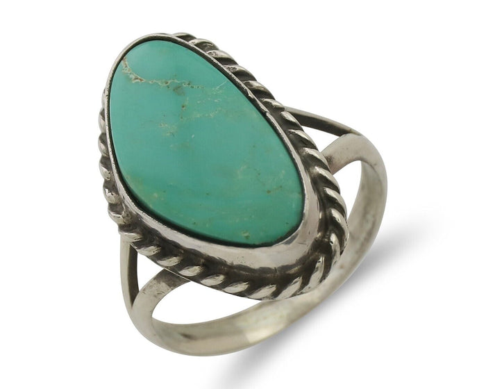 Navajo Ring 925 Silver Blue Gem Turquoise Artist Signed Rabbit Stick C.80's