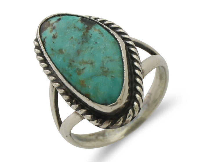 Navajo Ring 925 Silver Blue Gem Turquoise Artist Signed Rabbit Stick C.80's