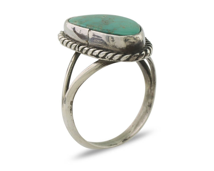 Navajo Ring 925 Silver Blue Gem Turquoise Artist Signed Rabbit Stick C.80's