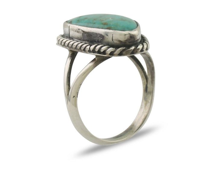 Navajo Ring 925 Silver Blue Gem Turquoise Artist Signed Rabbit Stick C.80's