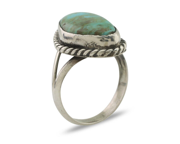 Navajo Ring 925 Silver Blue Gem Turquoise Artist Signed Rabbit Stick C.80's