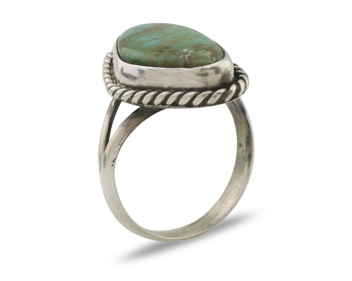 Navajo Ring 925 Silver Blue Gem Turquoise Artist Signed Rabbit Stick C.80's