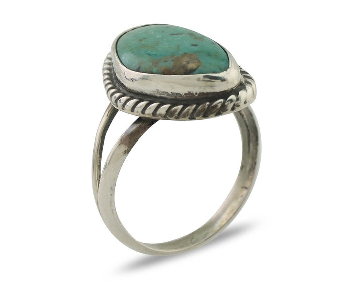 Navajo Ring 925 Silver Blue Gem Turquoise Artist Signed Rabbit Stick C.80's