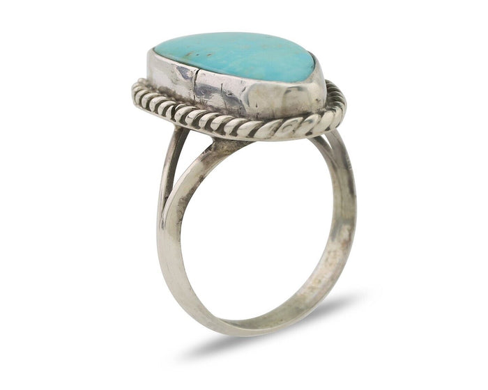 Navajo Ring 925 Silver Blue Gem Turquoise Artist Signed Rabbit Stick C.80's