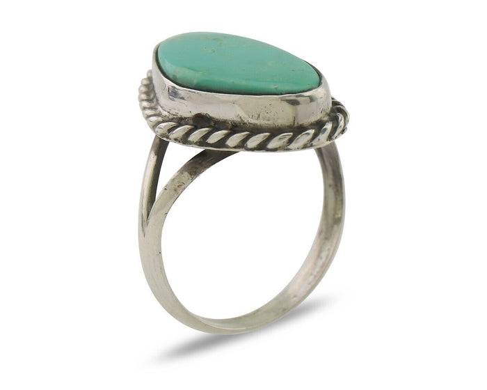 Navajo Ring 925 Silver Blue Gem Turquoise Artist Signed Rabbit Stick C.80's