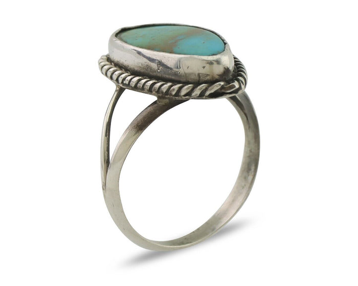 Navajo Ring 925 Silver Blue Gem Turquoise Artist Signed Rabbit Stick C.80's