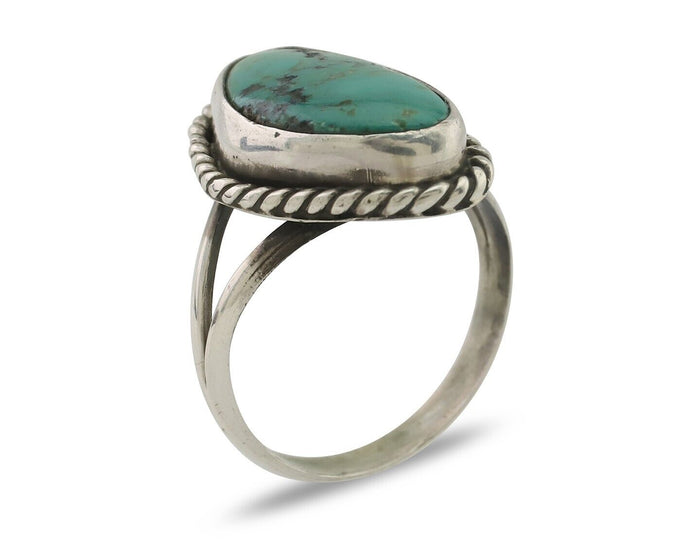 Navajo Ring 925 Silver Blue Gem Turquoise Artist Signed Rabbit Stick C.80's