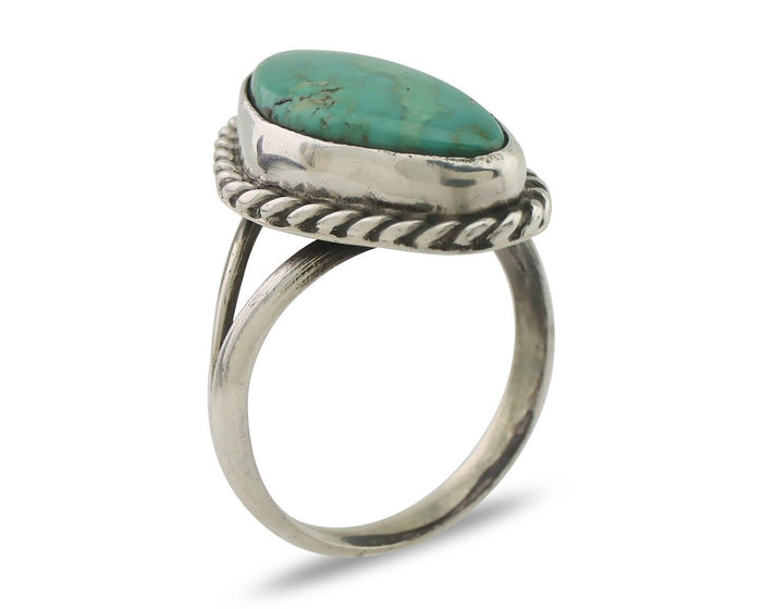 Navajo Ring 925 Silver Blue Gem Turquoise Artist Signed Rabbit Stick C.80's